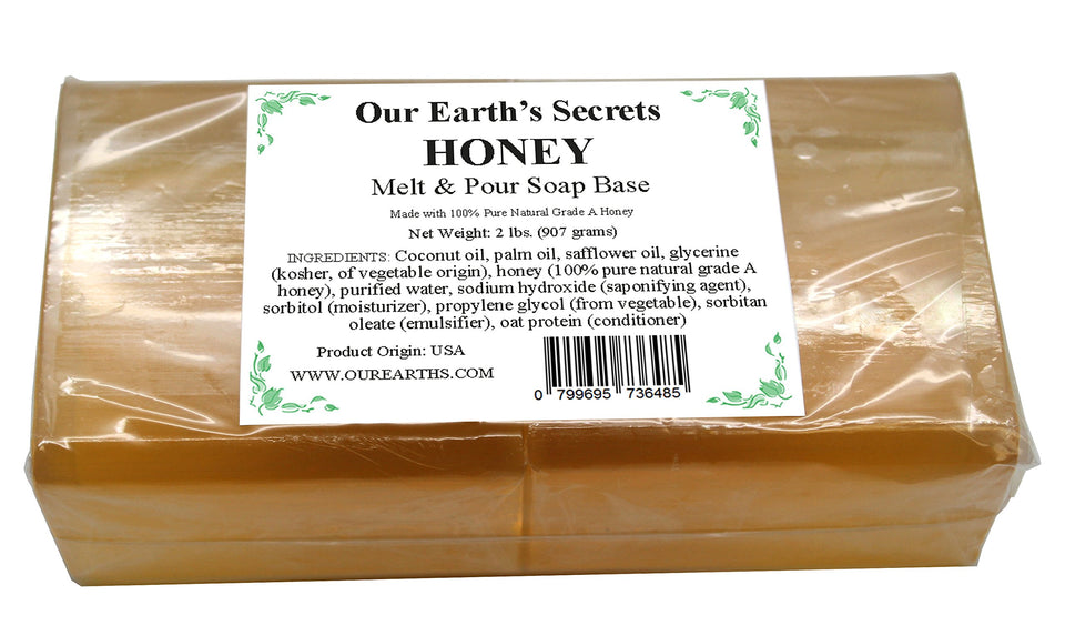 Our Earth's Secrets Honey Melt and Pour Base 2lbs block for DIY soaps.