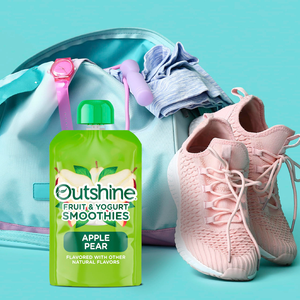 Outshine Smoothie Pear Vanilla Pouch close-up reveals real fruit and yogurt ingredients.
