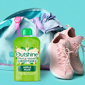 Outshine Smoothie Pear Vanilla Pouch close-up reveals real fruit and yogurt ingredients.