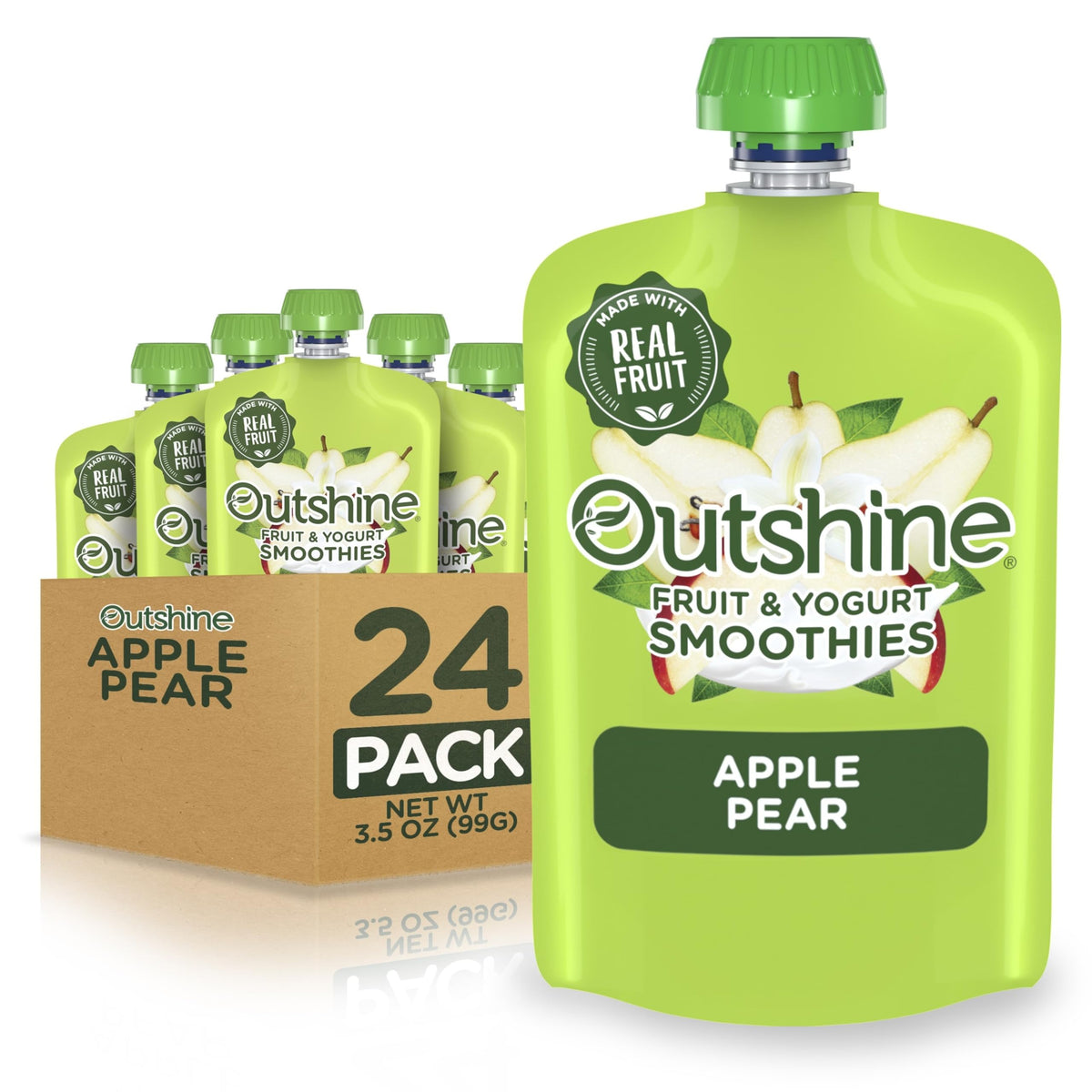 Outshine Smoothie Pear Vanilla Yogurt Pouch front view, perfect for on-the-go snacking.