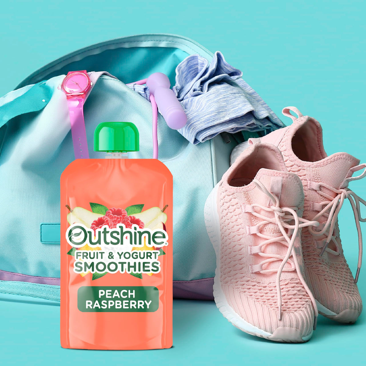 Outshine Smoothie Raspberry Peach pouch back view with clear nutrition facts for quick healthy choices
