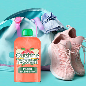 Outshine Smoothie Raspberry Peach pouch back view with clear nutrition facts for quick healthy choices