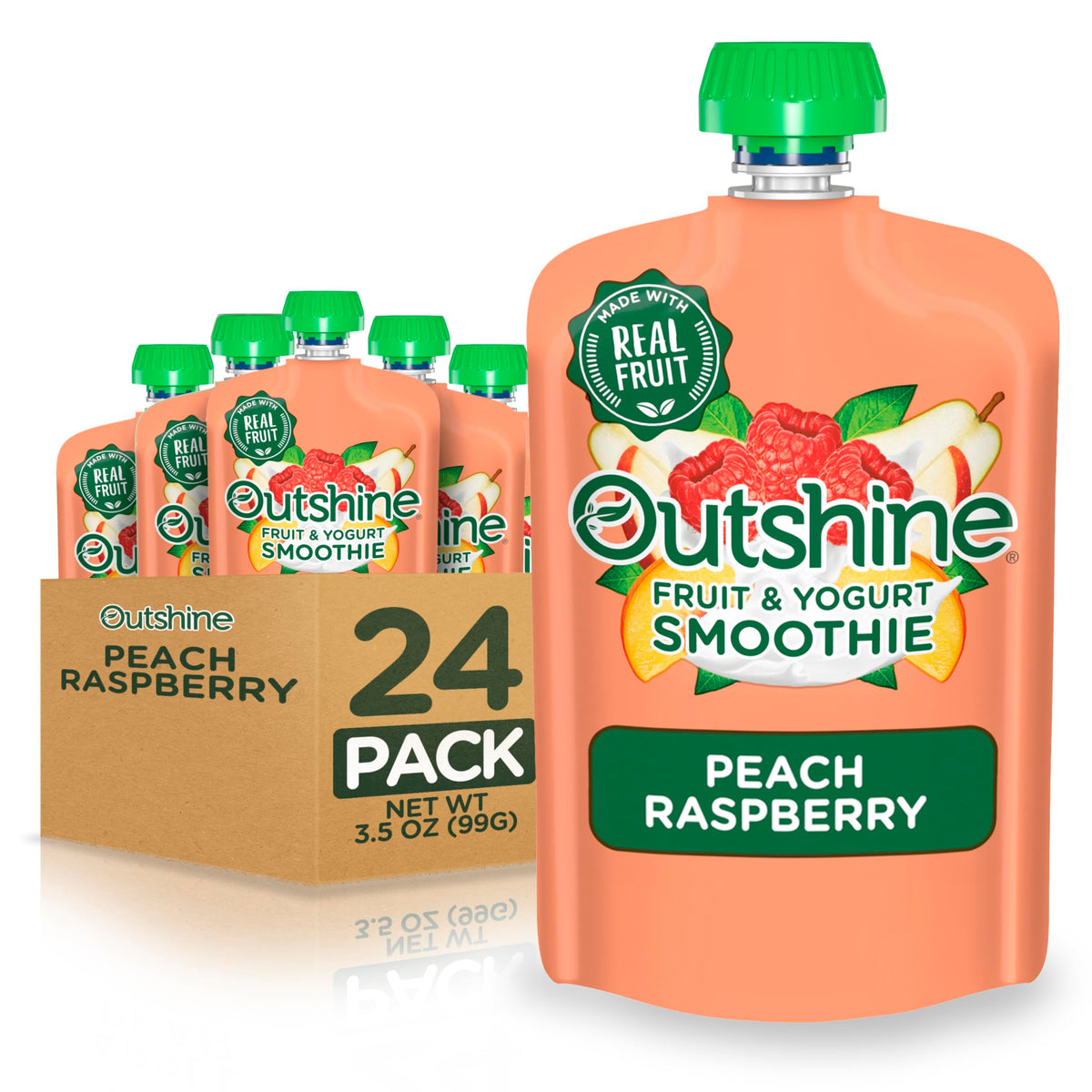 Outshine Smoothie Raspberry Peach pouch front view, ideal for on-the-go snacking