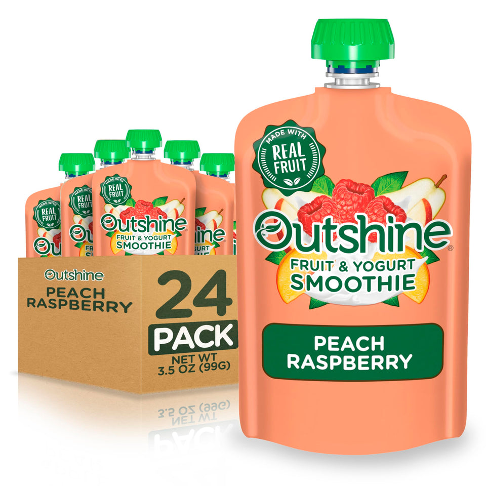 Outshine Smoothie Raspberry Peach pouch front view, ideal for on-the-go snacking