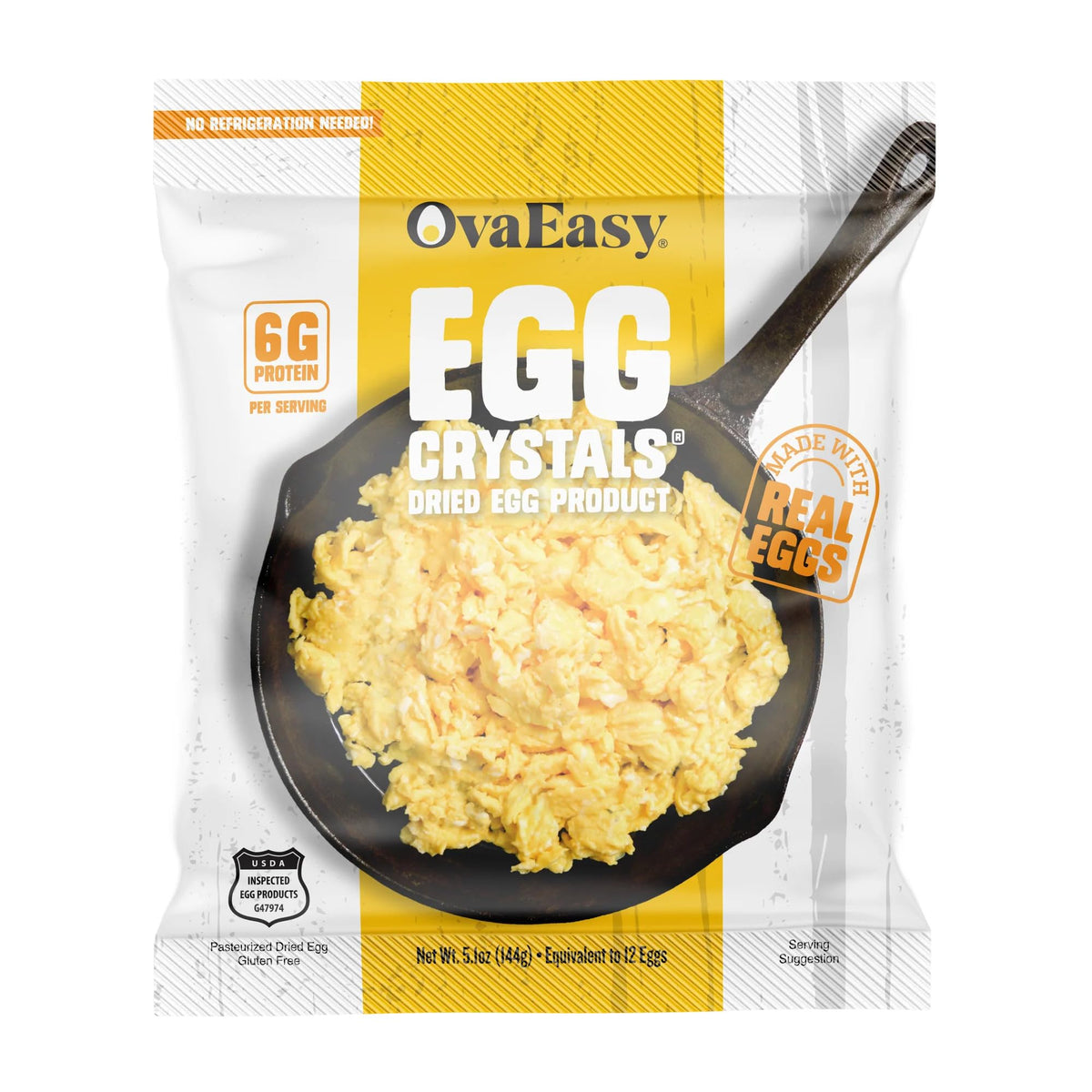 OvaEasy powdered eggs 3-pack packaging showcases extended pantry storage.
