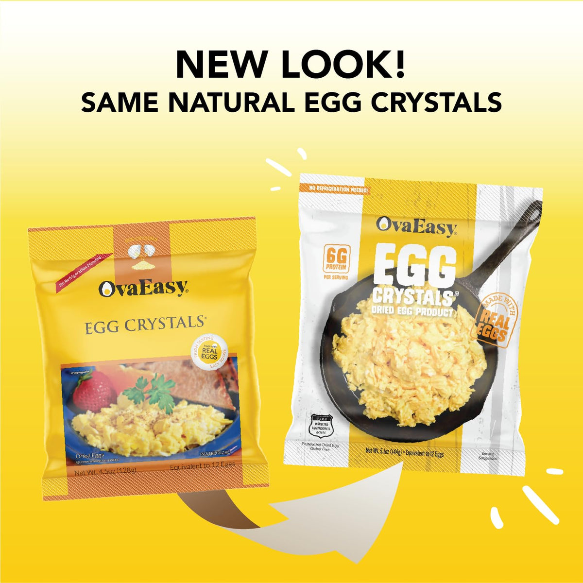 OvaEasy powder eggs with USDA pasteurized label emphasizes safety.