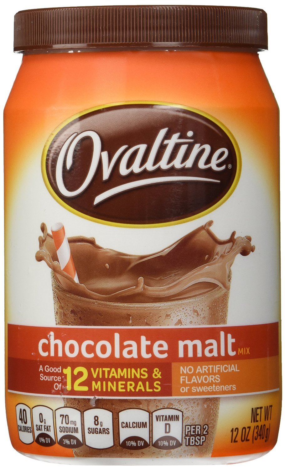 Ovaltine Chocolate Malt three-pack container for quick milk mix