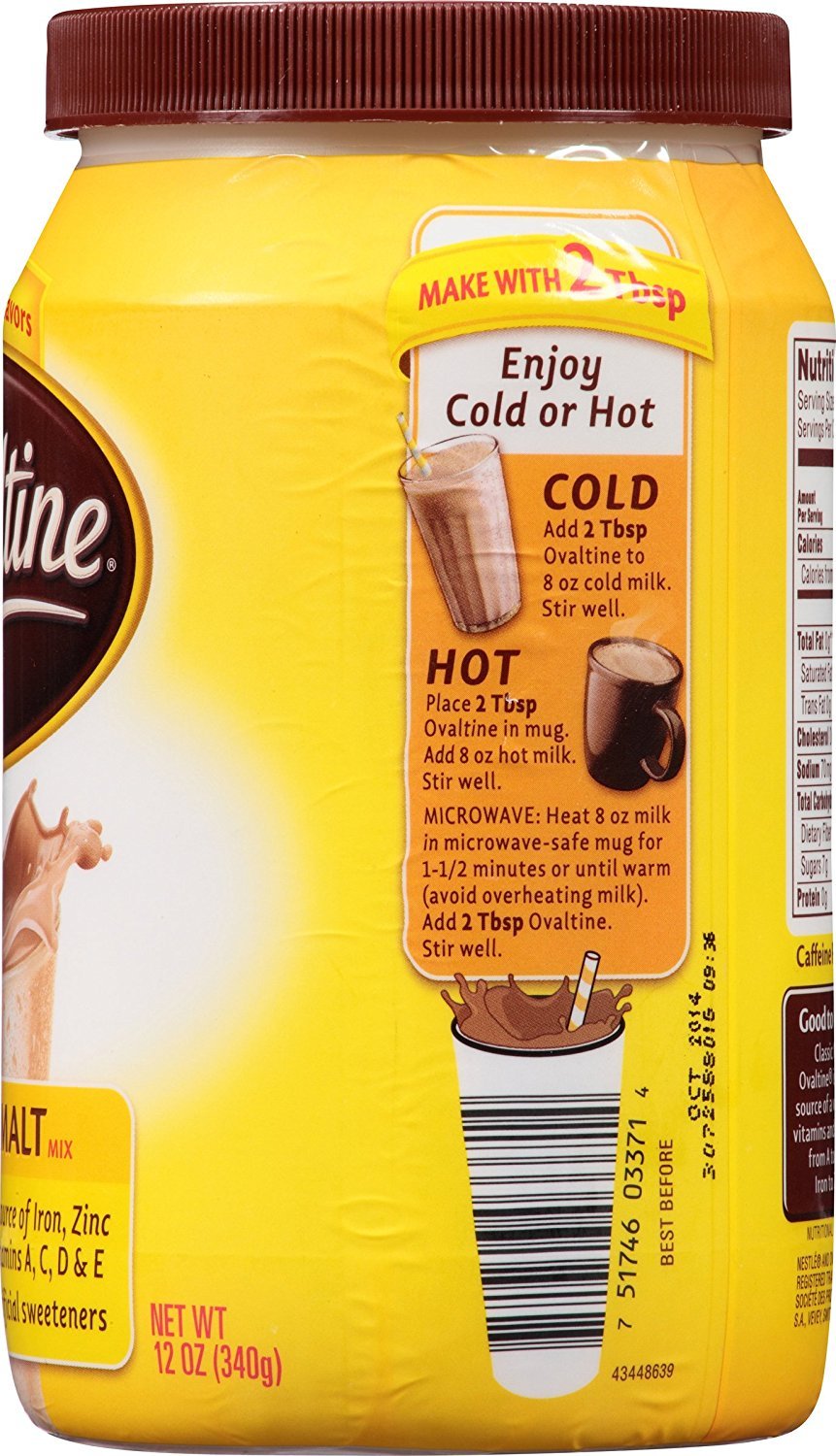 Ovaltine Classic Malt nutrition panel highlighting vitamins and minerals.