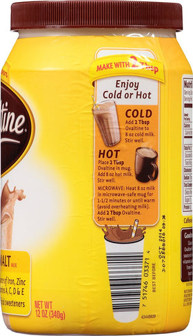 Ovaltine Classic Malt nutrition panel highlighting vitamins and minerals.