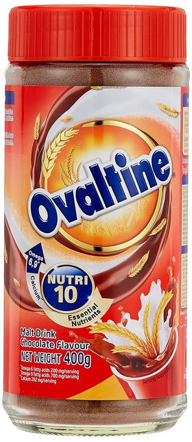 Ovaltine Power 10 chocolate malt drink packaging showing fortified formula