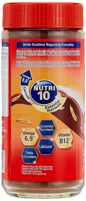 Ovaltine Power 10 prepared glass with creamy malt drink and chocolate aroma