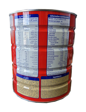 Ovaltine side tin view emphasizes bulk value for households.