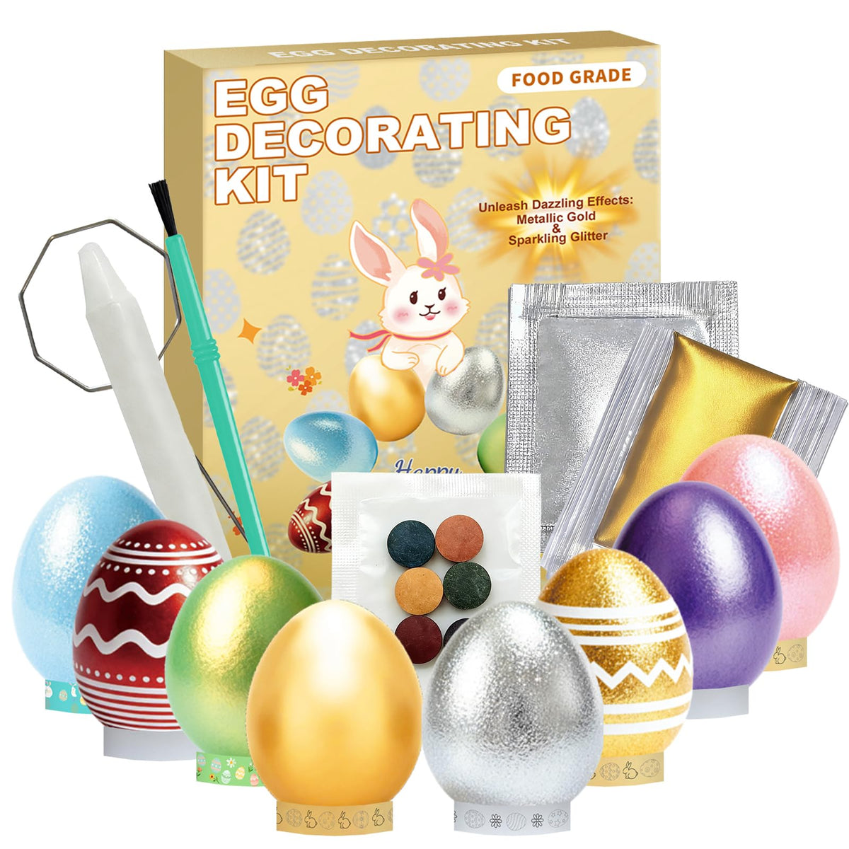 Ovenli Easter Egg Decorating Kit with Gold Glaze for metallic shine on eggs