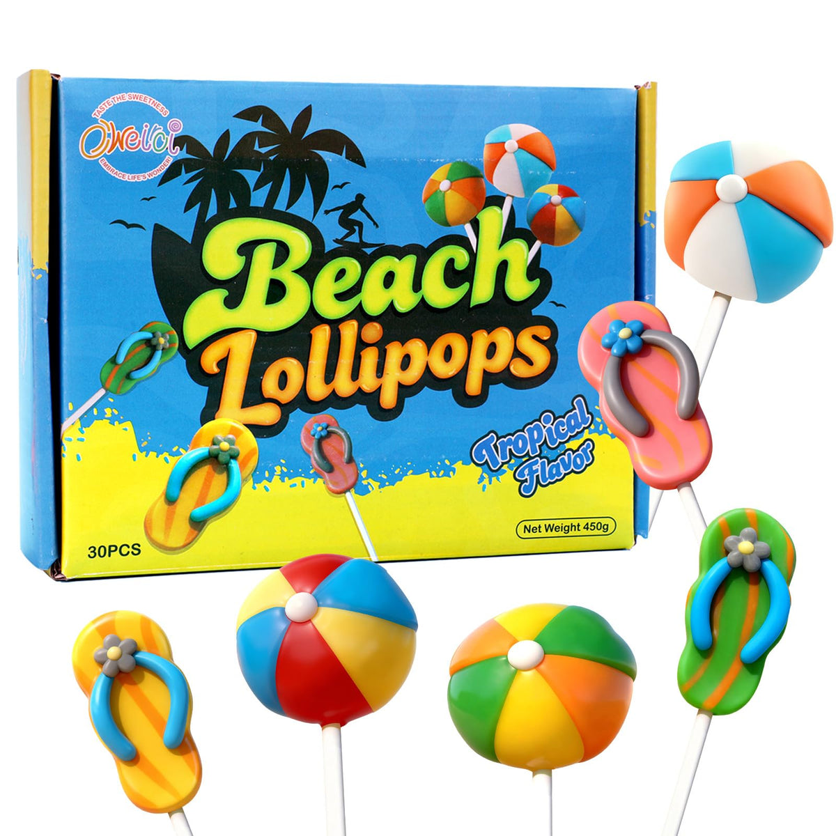 Oweiroi Beach Ball lollipop for pool party treats and festive color.