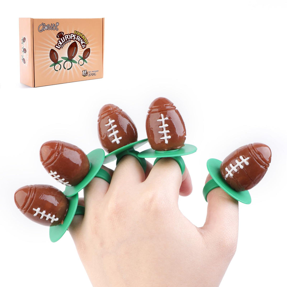 Oweiroi Football Ring Candies wrapped, ideal for party favors and easy sharing.