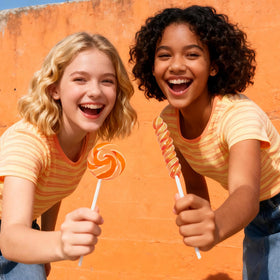 Oweiroi kids party favors, orange lollipops add color and flavor.