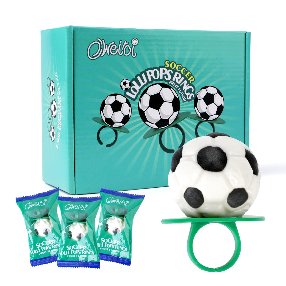 Oweiroi Soccer Ring Candy pack displayed for party treats and favors.