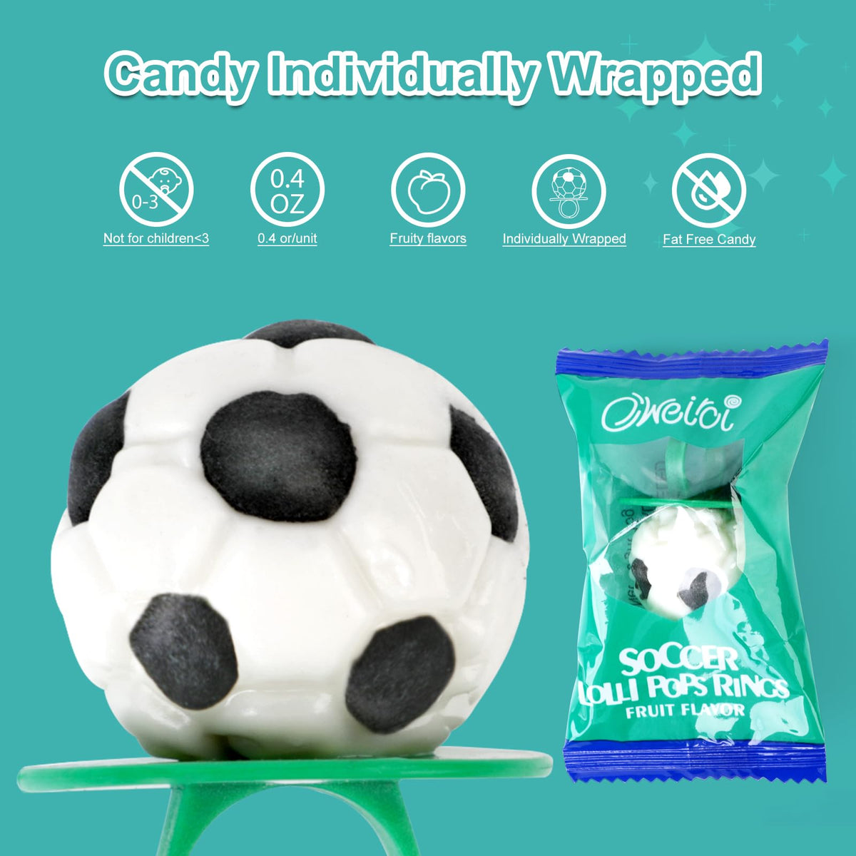 Oweiroi Soccer Ring Candy with custom packaging for easy gifting at events.
