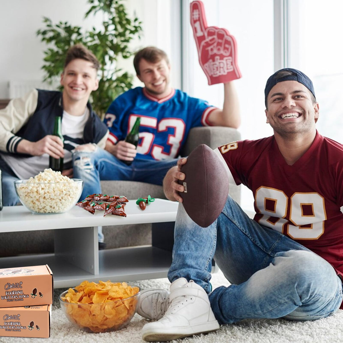 Oweiroi tailgate snack display, eye-catching candy bags for fans and celebrations.