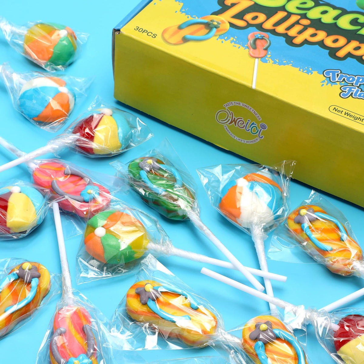 Oweiroi Two shapes lollipop designs bring playful beach vibes to celebrations.