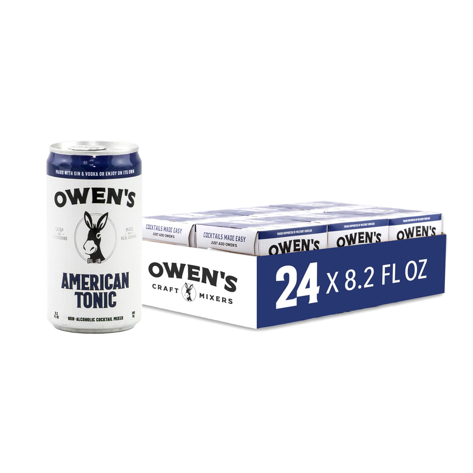 Owen's American Tonic bottle showcases real quinine for a crisp, refreshing finish