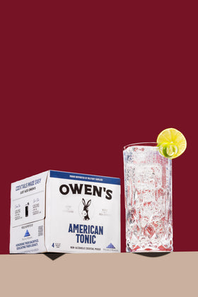 Owen's American Tonic label detail emphasizes clean ingredients and vegan, gluten-free formula