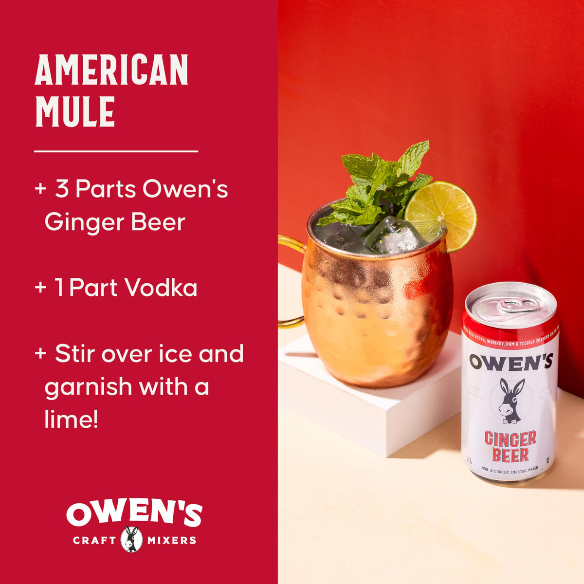 Owen's Craft Mixers cocktail setup suggests easy, premium drinks at home.