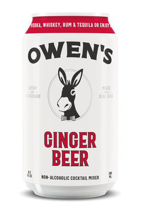 Owen's Ginger Beer being poured into a glass for a refreshing mixed drink.