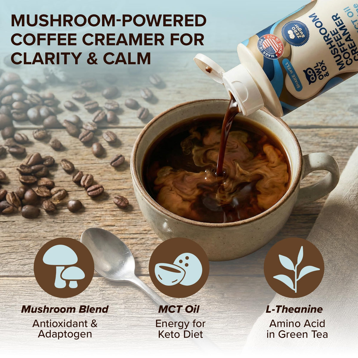 Owl & Ox keto-friendly coffee creamer with MCT fats for low-carb macros.