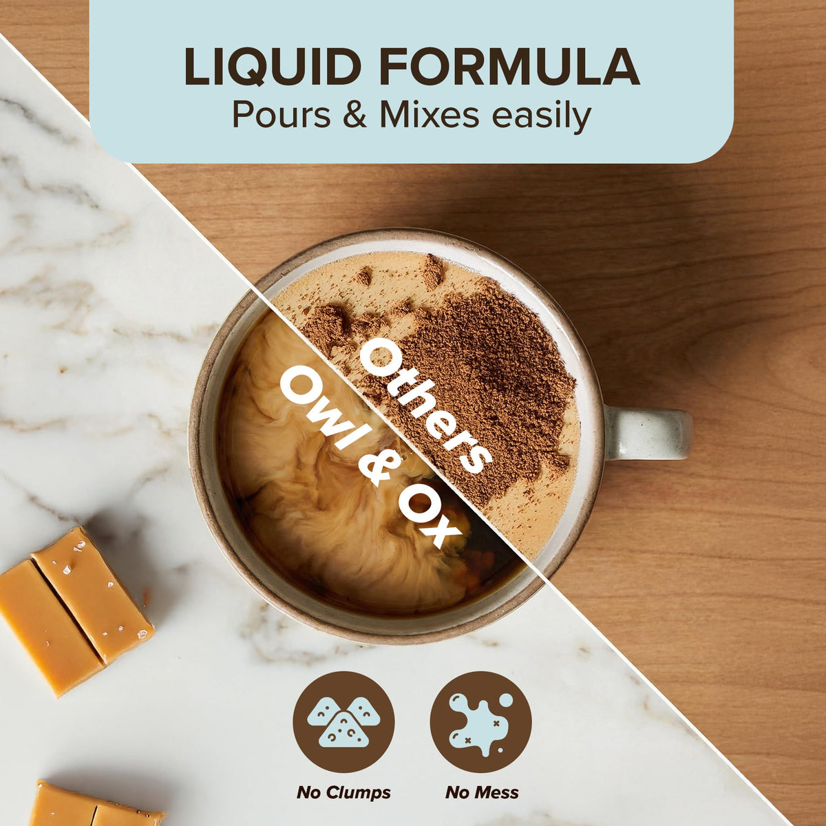 Glass of coffee with swirl shows melt in smoothness from Owl and Ox.