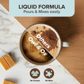 Glass of coffee with swirl shows melt in smoothness from Owl and Ox.