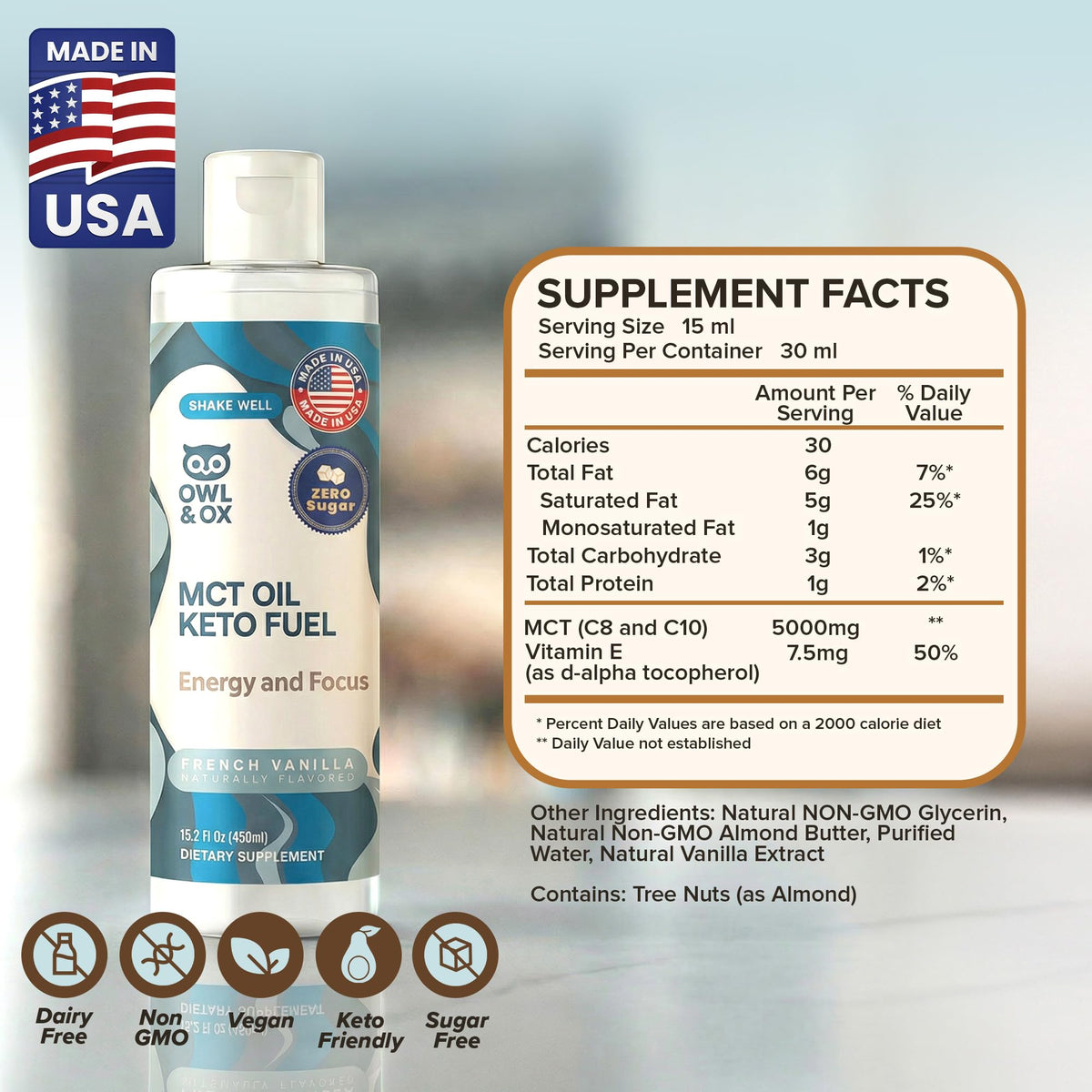 Owl and Ox Vanilla MCT Creamer cup shot highlights rich vanilla flavor with keto-friendly fats