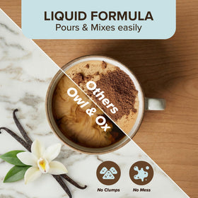 Owl and Ox MCT Creamer ingredients close-up emphasizes natural vanilla and almond components