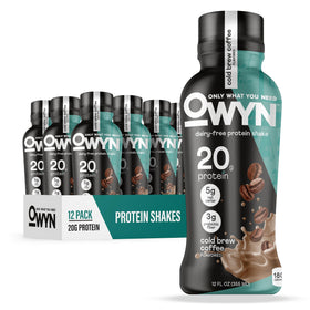OWYN Cold Brew Coffee Shake bottle shows dairy-free protein for active days