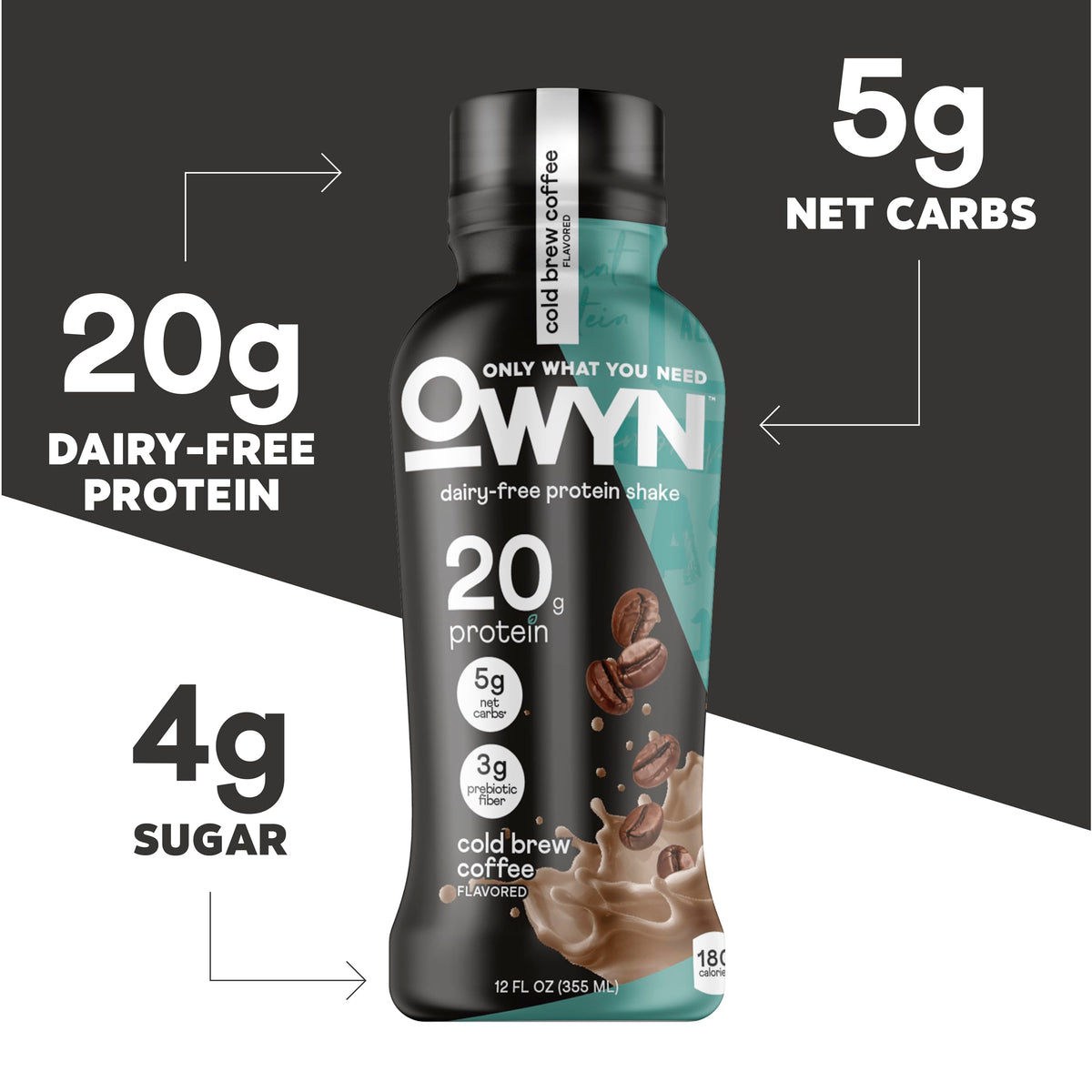 OWYN Cold Brew Coffee Shake pour demonstrates convenient plant-based protein for post-workout recovery