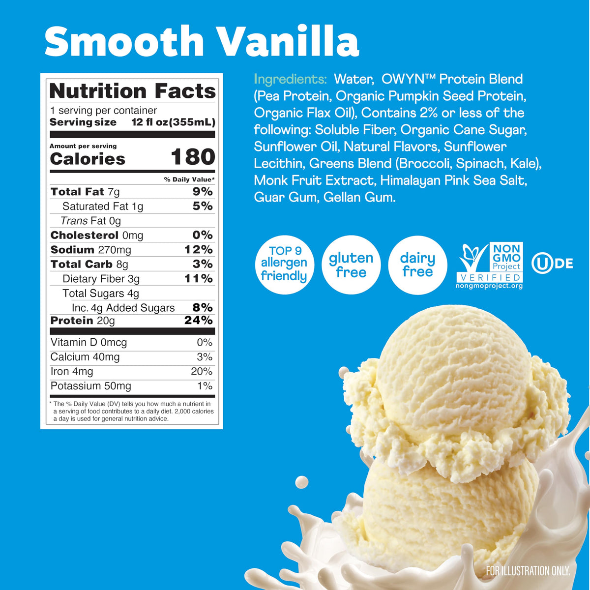 Gluten, dairy, and soy-free OWYN label signals clean nutrition