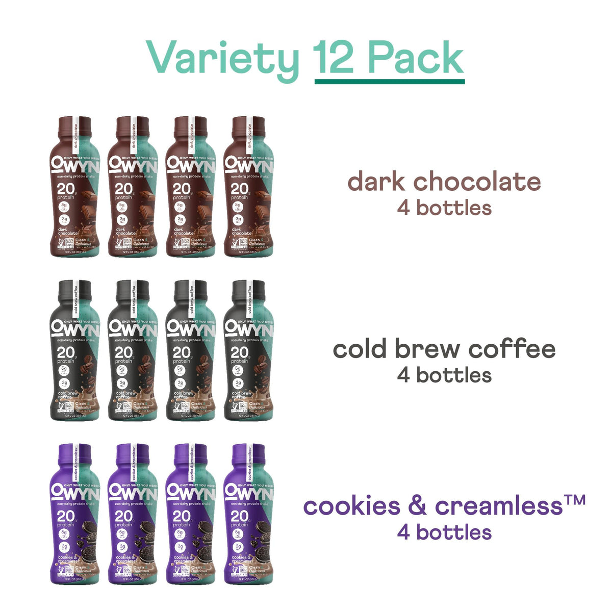 OWYN dark chocolate protein shake glass highlights rich flavor and smooth texture.