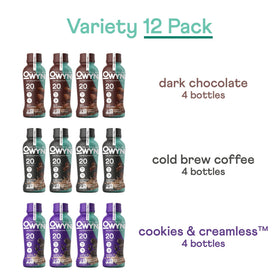 OWYN dark chocolate protein shake glass highlights rich flavor and smooth texture.