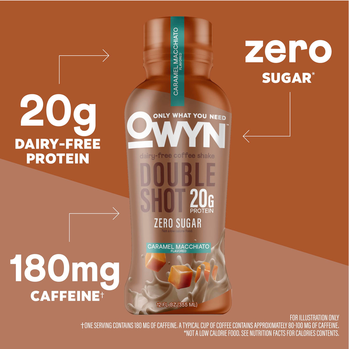 OWYN Double Shot Caramel Macchiato pour ready-to-drink energy on the go.