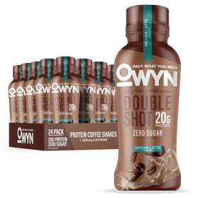 OWYN Double Shot Mocha Latte bottle, dairy-free protein shake for on-the-go energy.