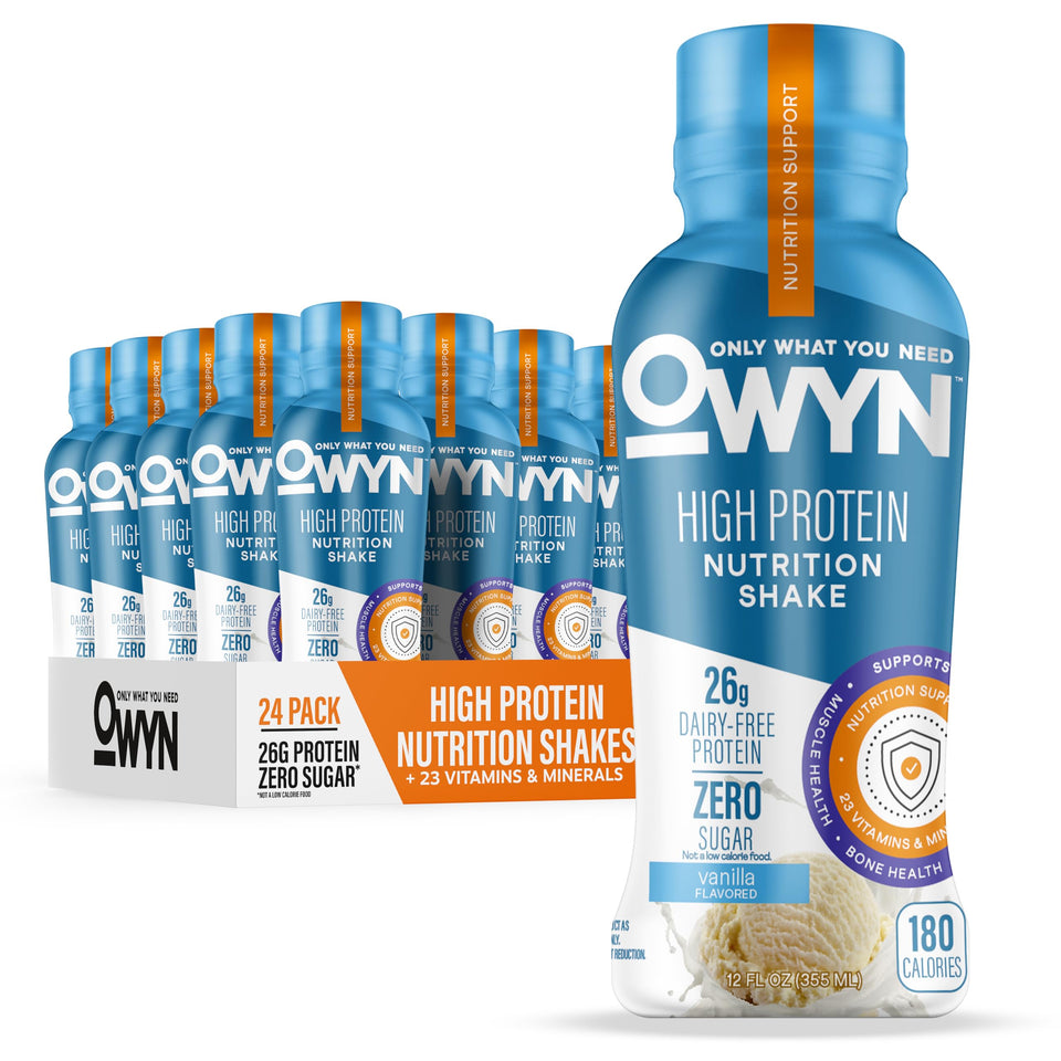 OWYN High Protein Shake Vanilla bottle front, on-the-go protein source.