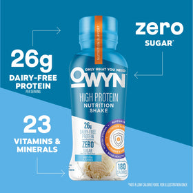 OWYN Vanilla shake poured over ice for smooth plant-based nourishment.