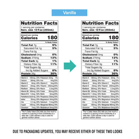 OWYN Vanilla nutrition panel shows 26g protein and 0g sugar.