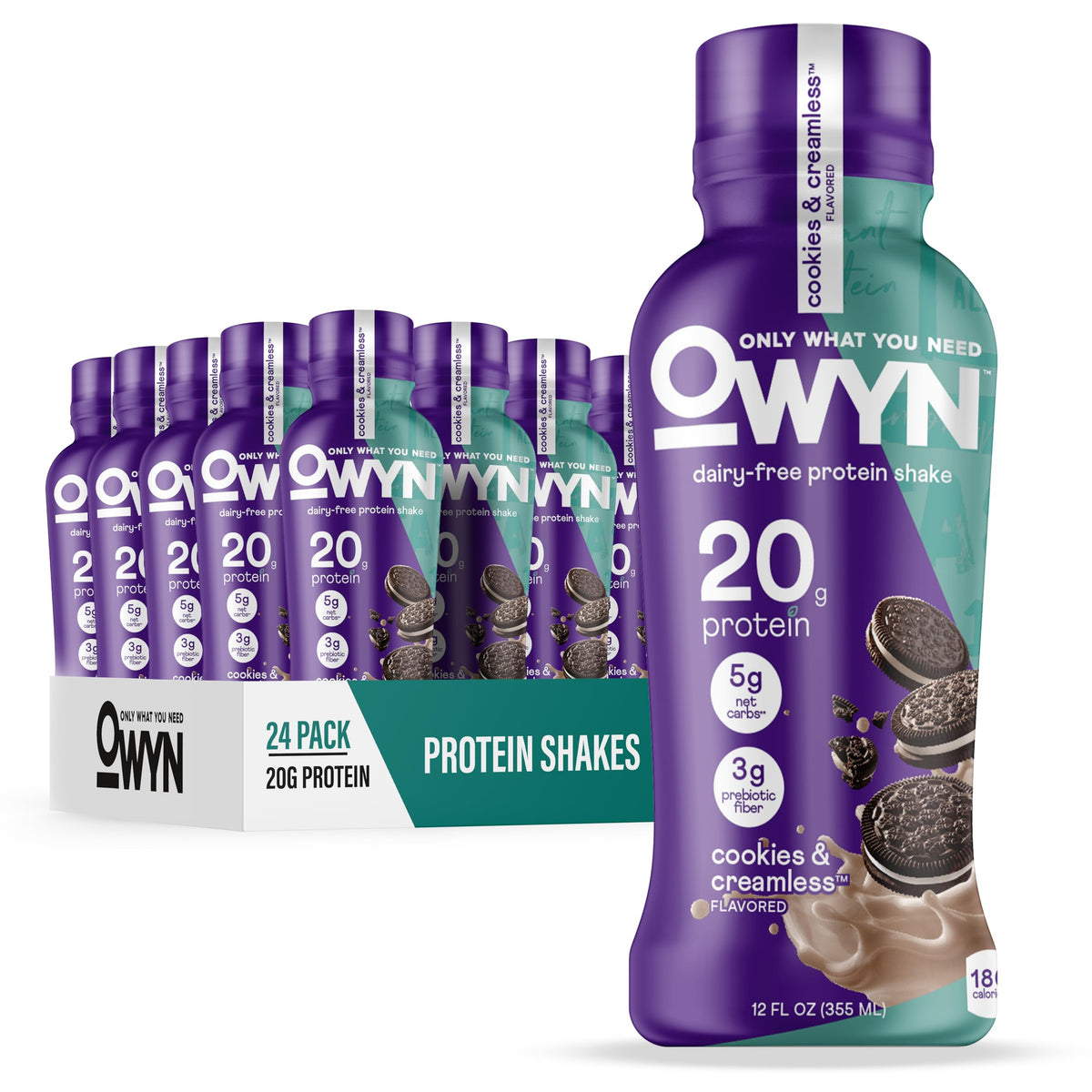 OWYN Only What You Need bottle pour for a convenient post-workout protein option.