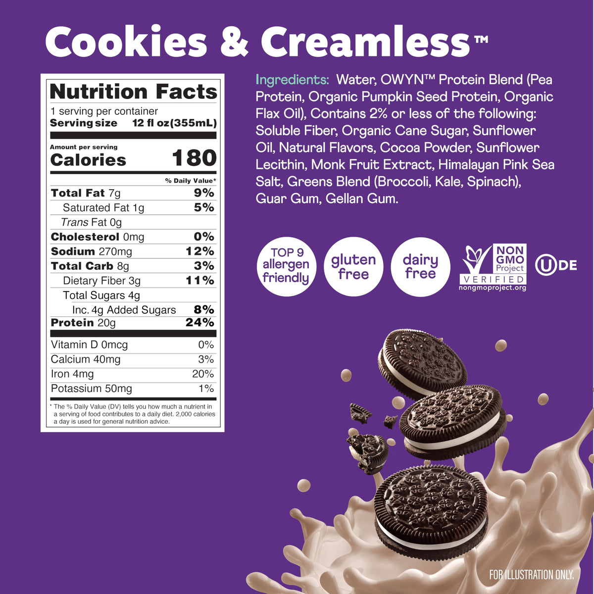 OWYN plant-based protein shake poured into glass with crisp flavor and creamy texture.