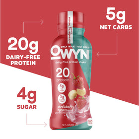 OWYN ready-to-drink strawberry banana bottle in close-up