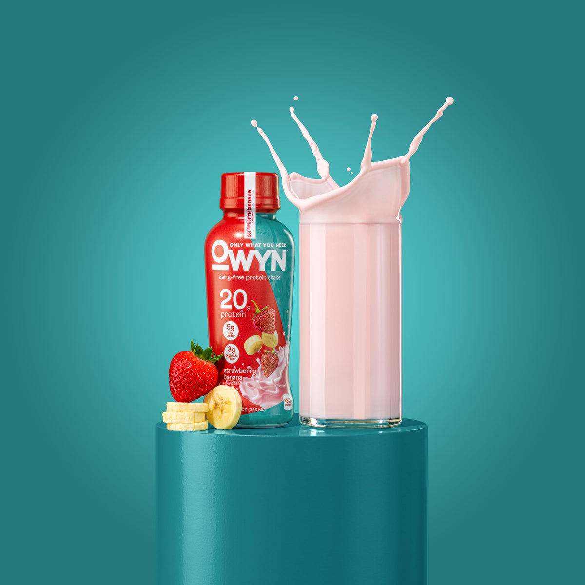 OWYN label closeup highlighting vegan, gluten-free ingredients and clean nutrition.