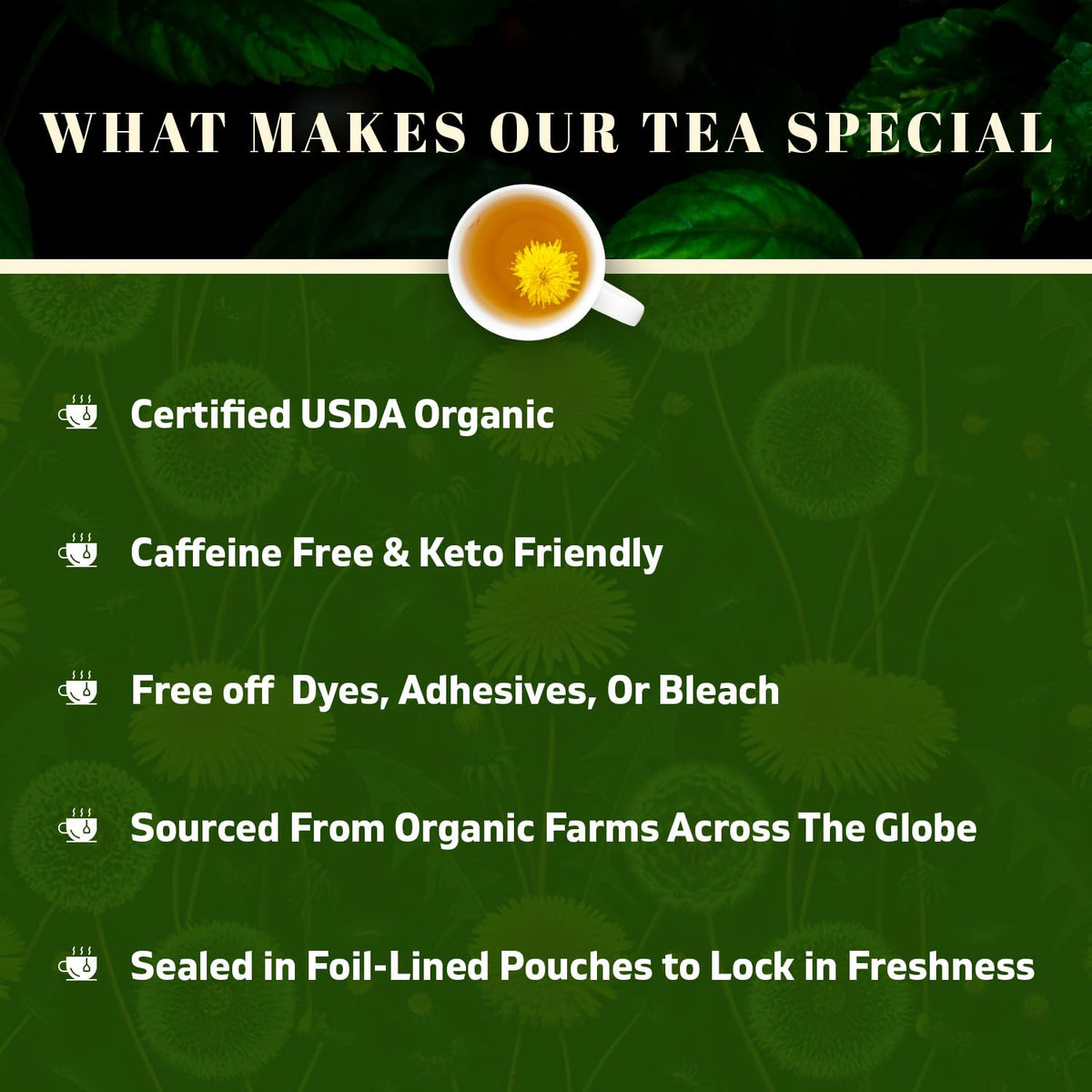 Resealable 16 oz packaging of Oxify Dandelion Root Tea