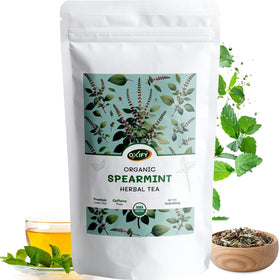 Oxify spearmint tea leaves ready for a refreshing loose-leaf brew
