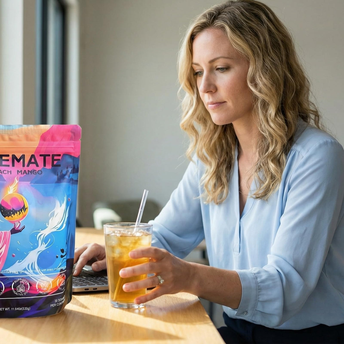 OYEMATE probiotic blend cup highlights gut-friendly support in a refreshing mate beverage.